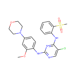 COc1cc(N2CCOCC2)ccc1Nc1ncc(Cl)c(Nc2ccccc2S(C)(=O)=O)n1 ZINC000045298786