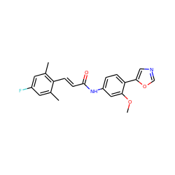 COc1cc(NC(=O)/C=C/c2c(C)cc(F)cc2C)ccc1-c1cnco1 ZINC000026716519