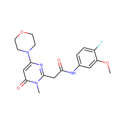 COc1cc(NC(=O)Cc2nc(N3CCOCC3)cc(=O)n2C)ccc1F ZINC000095580040