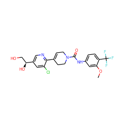 COc1cc(NC(=O)N2CC=C(c3ncc([C@@H](O)CO)cc3Cl)CC2)ccc1C(F)(F)F ZINC000141071827