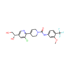 COc1cc(NC(=O)N2CC=C(c3ncc([C@H](O)CO)cc3Cl)CC2)ccc1C(F)(F)F ZINC000141057593