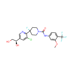 COc1cc(NC(=O)N2CCC(F)(c3ncc([C@@H](O)CO)cc3Cl)CC2)ccc1C(F)(F)F ZINC000141066398