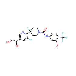 COc1cc(NC(=O)N2CCC(F)(c3ncc([C@@H](O)CO)cc3F)CC2)ccc1C(F)(F)F ZINC000141068741