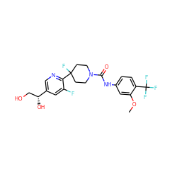 COc1cc(NC(=O)N2CCC(F)(c3ncc([C@H](O)CO)cc3F)CC2)ccc1C(F)(F)F ZINC000141068396