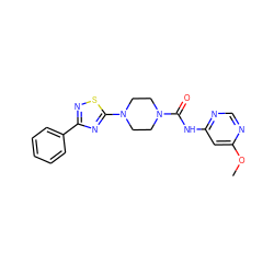 COc1cc(NC(=O)N2CCN(c3nc(-c4ccccc4)ns3)CC2)ncn1 ZINC000045498282