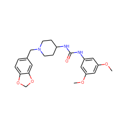 COc1cc(NC(=O)NC2CCN(Cc3ccc4c(c3)OCO4)CC2)cc(OC)c1 ZINC000028458701
