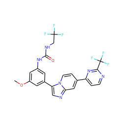 COc1cc(NC(=O)NCC(F)(F)F)cc(-c2cnc3cc(-c4ccnc(C(F)(F)F)n4)ccn23)c1 ZINC000169704744