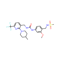 COc1cc(NC(=O)NCc2ccc(C(F)(F)F)nc2N2CCC(C)CC2)ccc1CNS(C)(=O)=O ZINC000169703323