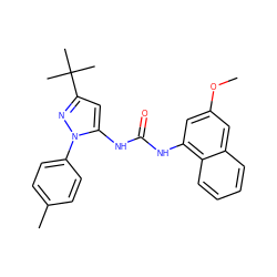 COc1cc(NC(=O)Nc2cc(C(C)(C)C)nn2-c2ccc(C)cc2)c2ccccc2c1 ZINC000013538870