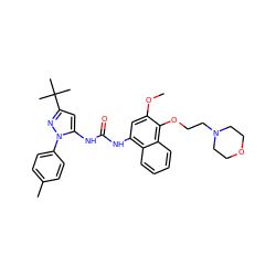 COc1cc(NC(=O)Nc2cc(C(C)(C)C)nn2-c2ccc(C)cc2)c2ccccc2c1OCCN1CCOCC1 ZINC000026831872