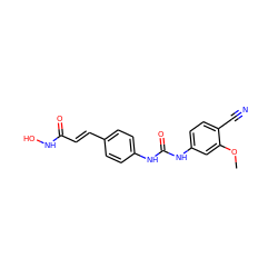 COc1cc(NC(=O)Nc2ccc(/C=C/C(=O)NO)cc2)ccc1C#N ZINC000058574935