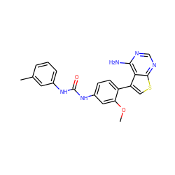 COc1cc(NC(=O)Nc2cccc(C)c2)ccc1-c1csc2ncnc(N)c12 ZINC000013673682