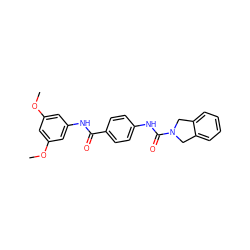 COc1cc(NC(=O)c2ccc(NC(=O)N3Cc4ccccc4C3)cc2)cc(OC)c1 ZINC000167280670