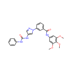 COc1cc(NC(=O)c2cccc(-n3cc(NC(=O)Nc4ccccc4)cn3)c2)cc(OC)c1OC ZINC000039232470