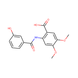 COc1cc(NC(=O)c2cccc(O)c2)c(C(=O)O)cc1OC ZINC000008981655