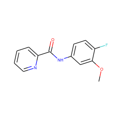 COc1cc(NC(=O)c2ccccn2)ccc1F ZINC000043059847