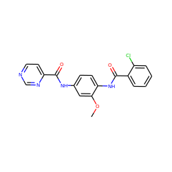 COc1cc(NC(=O)c2ccncn2)ccc1NC(=O)c1ccccc1Cl ZINC000066066335