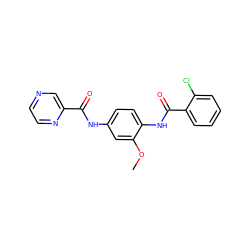 COc1cc(NC(=O)c2cnccn2)ccc1NC(=O)c1ccccc1Cl ZINC000066077941