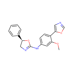 COc1cc(NC2=NC[C@@H](c3ccccc3)O2)ccc1-c1cnco1 ZINC000013860202