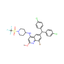 COc1cc(NC2CCN(S(=O)(=O)C(F)(F)F)CC2)c2cc(C(c3ccc(Cl)cc3)c3ccc(Cl)cc3)cc(Br)c2n1 ZINC001772587197