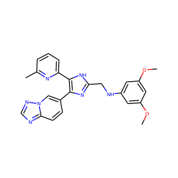 COc1cc(NCc2nc(-c3ccc4ncnn4c3)c(-c3cccc(C)n3)[nH]2)cc(OC)c1 ZINC000113391604