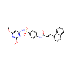 COc1cc(NS(=O)(=O)c2ccc(NC(=O)/C=C/c3cccc4ccccc34)cc2)nc(OC)n1 ZINC000001174529