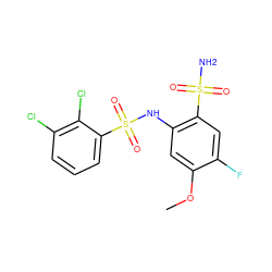 COc1cc(NS(=O)(=O)c2cccc(Cl)c2Cl)c(S(N)(=O)=O)cc1F ZINC000146430915