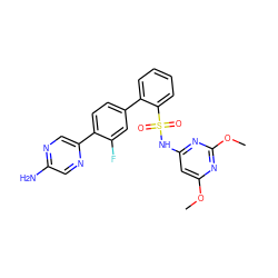 COc1cc(NS(=O)(=O)c2ccccc2-c2ccc(-c3cnc(N)cn3)c(F)c2)nc(OC)n1 ZINC000224769265