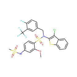 COc1cc(NS(C)(=O)=O)ccc1S(=O)(=O)N(Cc1ccc(F)c(C(F)(F)F)c1)c1sc2ccccc2c1Cl ZINC000164729241