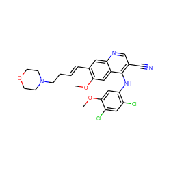 COc1cc(Nc2c(C#N)cnc3cc(/C=C/CCN4CCOCC4)c(OC)cc23)c(Cl)cc1Cl ZINC000049067673