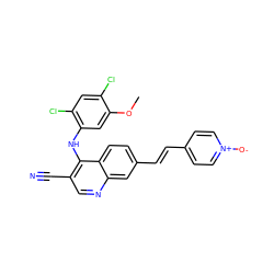 COc1cc(Nc2c(C#N)cnc3cc(/C=C/c4cc[n+]([O-])cc4)ccc23)c(Cl)cc1Cl ZINC000014945489