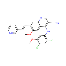 COc1cc(Nc2c(C#N)cnc3cc(/C=C/c4cccnc4)c(OC)cc23)c(Cl)cc1Cl ZINC000014945510