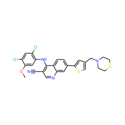 COc1cc(Nc2c(C#N)cnc3cc(-c4cc(CN5CCSCC5)cs4)ccc23)c(Cl)cc1Cl ZINC000026162404