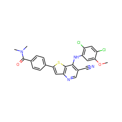 COc1cc(Nc2c(C#N)cnc3cc(-c4ccc(C(=O)N(C)C)cc4)sc23)c(Cl)cc1Cl ZINC000013644819