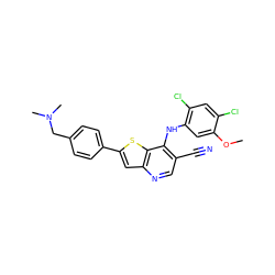 COc1cc(Nc2c(C#N)cnc3cc(-c4ccc(CN(C)C)cc4)sc23)c(Cl)cc1Cl ZINC000013644811