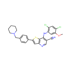 COc1cc(Nc2c(C#N)cnc3cc(-c4ccc(CN5CCCCC5)cc4)sc23)c(Cl)cc1Cl ZINC000013644808