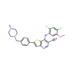 COc1cc(Nc2c(C#N)cnc3cc(-c4ccc(CN5CCN(C)CC5)cc4)sc23)c(Cl)cc1Cl ZINC000023254504