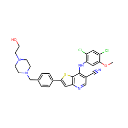 COc1cc(Nc2c(C#N)cnc3cc(-c4ccc(CN5CCN(CCO)CC5)cc4)sc23)c(Cl)cc1Cl ZINC000023357840