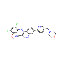 COc1cc(Nc2c(C#N)cnc3cc(-c4ccc(CN5CCOCC5)cn4)ccc23)c(Cl)cc1Cl ZINC000045319101