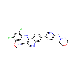 COc1cc(Nc2c(C#N)cnc3cc(-c4ccc(CN5CCOCC5)nc4)ccc23)c(Cl)cc1Cl ZINC000045255452