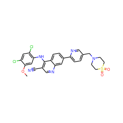 COc1cc(Nc2c(C#N)cnc3cc(-c4ccc(CN5CCS(=O)(=O)CC5)cn4)ccc23)c(Cl)cc1Cl ZINC000049723317