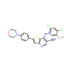 COc1cc(Nc2c(C#N)cnc3cc(-c4ccc(N5CCOCC5)cc4)sc23)c(Cl)cc1Cl ZINC000014945283