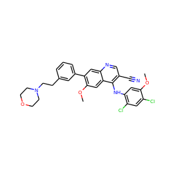 COc1cc(Nc2c(C#N)cnc3cc(-c4cccc(CCN5CCOCC5)c4)c(OC)cc23)c(Cl)cc1Cl ZINC000014945453