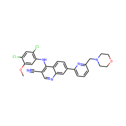 COc1cc(Nc2c(C#N)cnc3cc(-c4cccc(CN5CCOCC5)n4)ccc23)c(Cl)cc1Cl ZINC000045258634