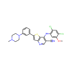 COc1cc(Nc2c(C#N)cnc3cc(-c4cccc(N5CCN(C)CC5)c4)sc23)c(Cl)cc1Cl ZINC000028637791