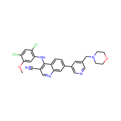 COc1cc(Nc2c(C#N)cnc3cc(-c4cncc(CN5CCOCC5)c4)ccc23)c(Cl)cc1Cl ZINC000045254738