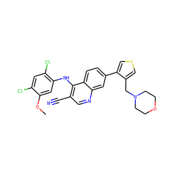 COc1cc(Nc2c(C#N)cnc3cc(-c4cscc4CN4CCOCC4)ccc23)c(Cl)cc1Cl ZINC000014945318