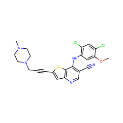 COc1cc(Nc2c(C#N)cnc3cc(C#CCN4CCN(C)CC4)sc23)c(Cl)cc1Cl ZINC000023357899