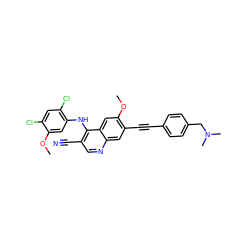 COc1cc(Nc2c(C#N)cnc3cc(C#Cc4ccc(CN(C)C)cc4)c(OC)cc23)c(Cl)cc1Cl ZINC000037858229