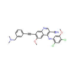 COc1cc(Nc2c(C#N)cnc3cc(C#Cc4cccc(CN(C)C)c4)c(OC)cc23)c(Cl)cc1Cl ZINC000037858228